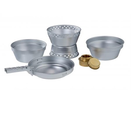 set di cottura in alluminio da campeggio