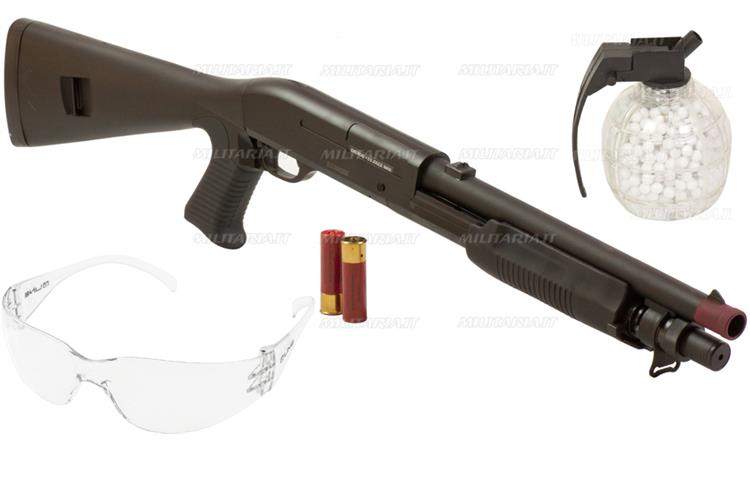 Cybergun Fucile A Pompa FIREPOWER MS + Bomba Portapallini + Occhiale Protettivo Cybergun