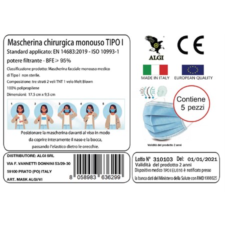 Mascherina Chirurgica Vegetata 5 Pezzi  in Equipaggiamento